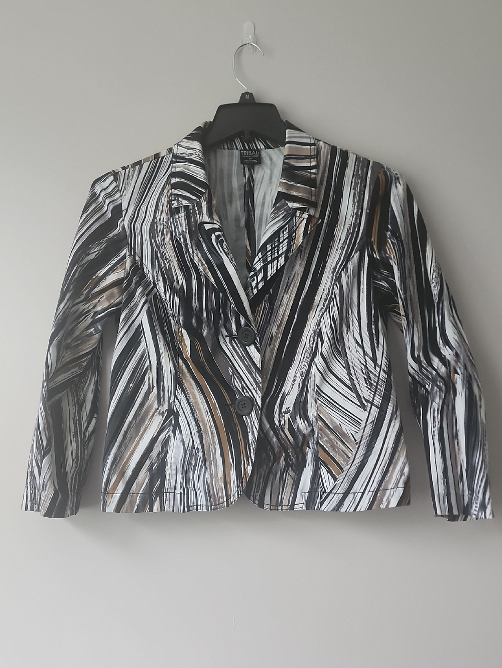 Tribal Women's Black, White & Brown Abstract Stripe Blazer